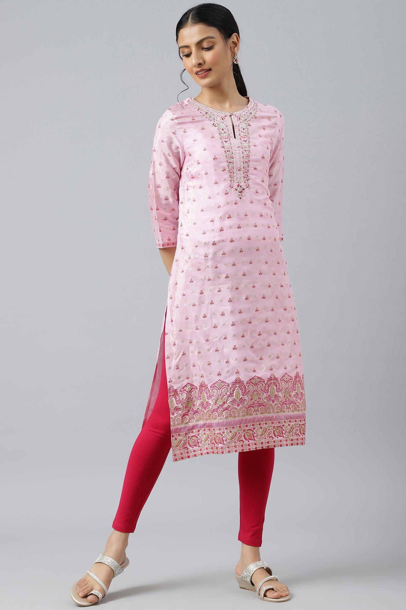 W for Woman Cameo Pink Floral Printed And Embroidered kurta