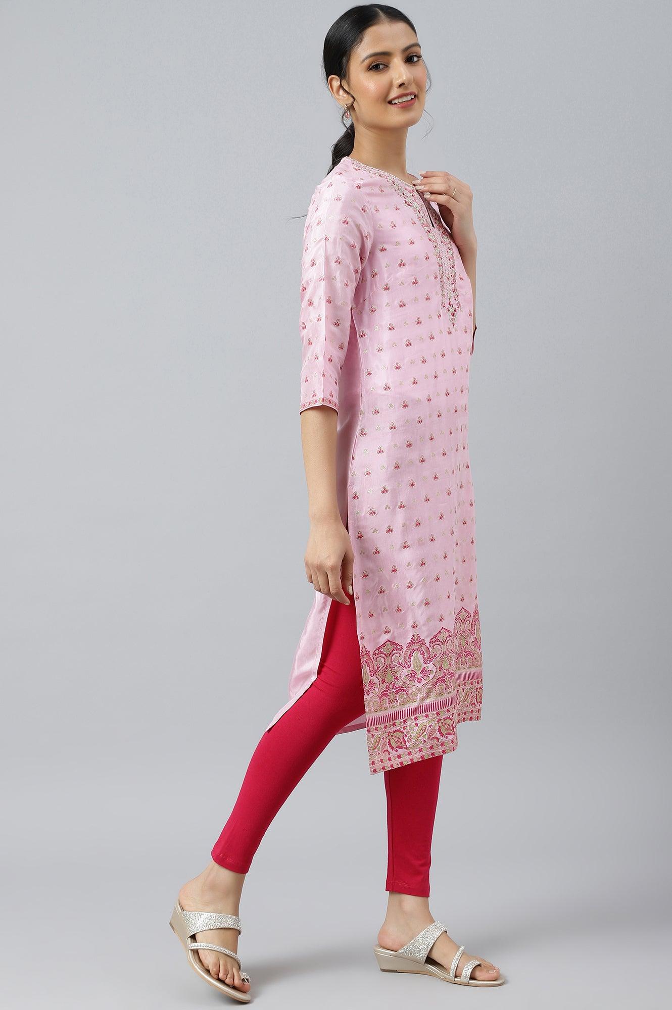 W for Woman Cameo Pink Floral Printed And Embroidered kurta