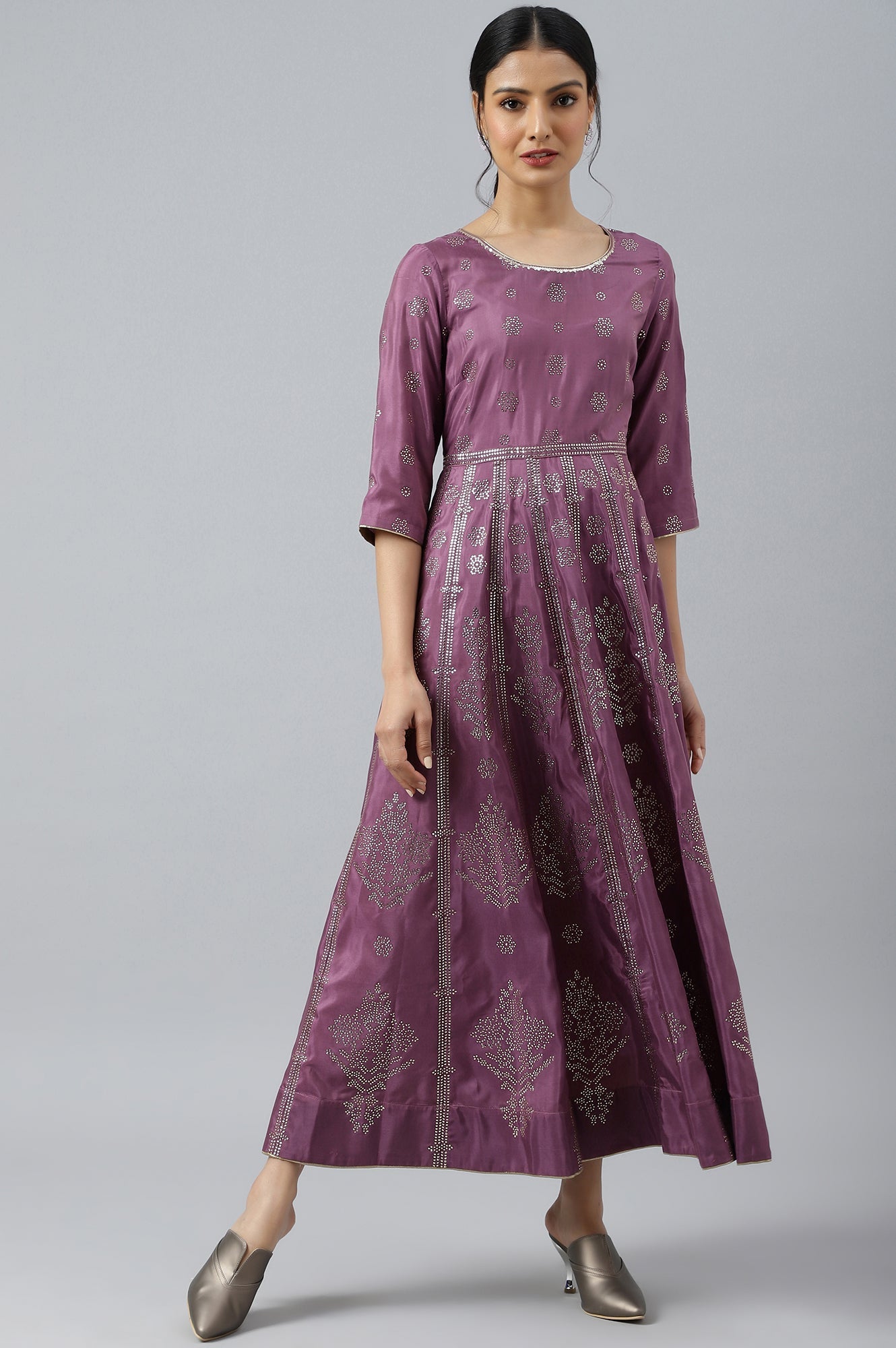 W for Woman Purple Panelled Kalidar Ethnic Dress With Sequin