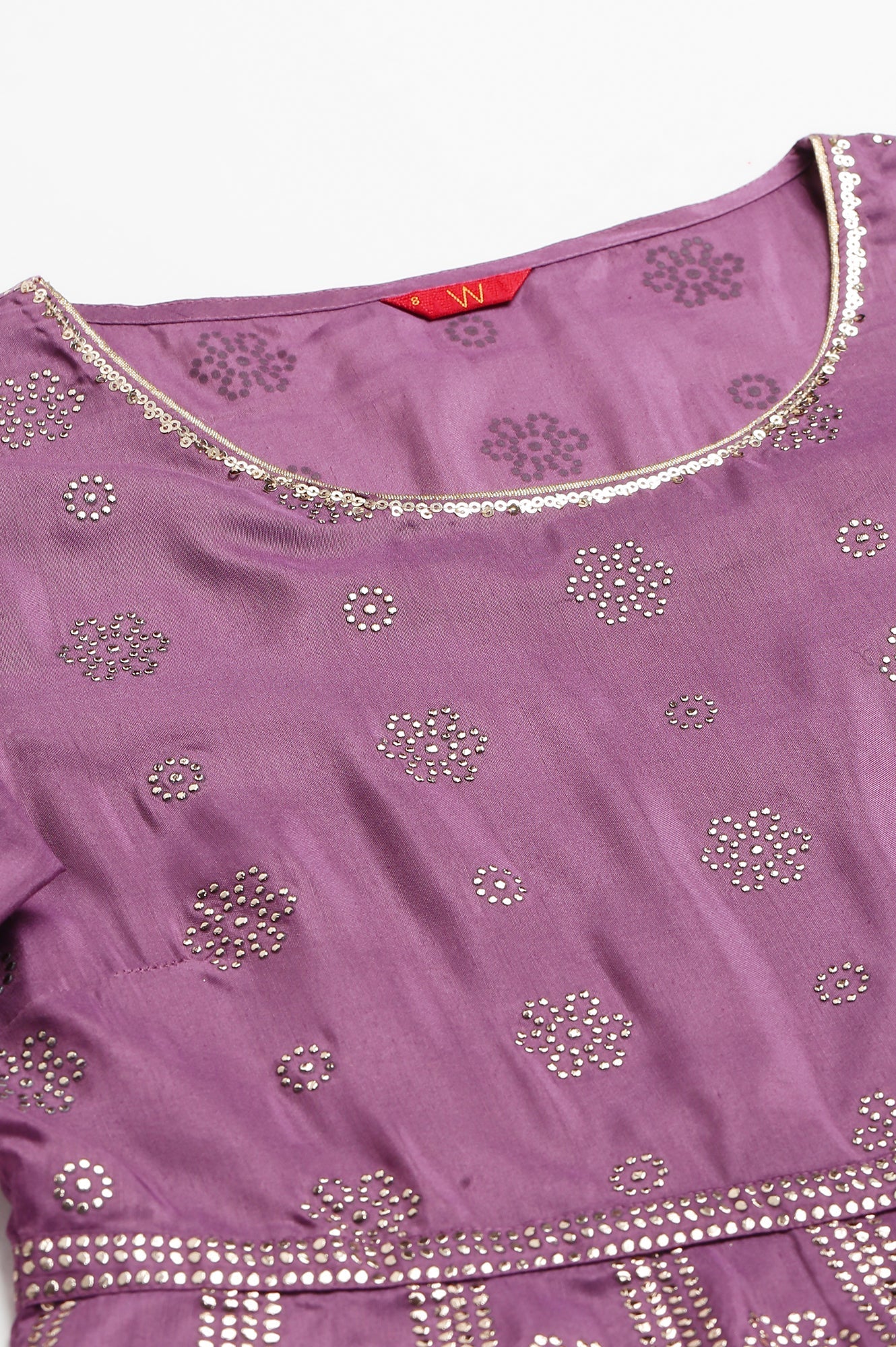 W for Woman Purple Panelled Kalidar Ethnic Dress With Sequin