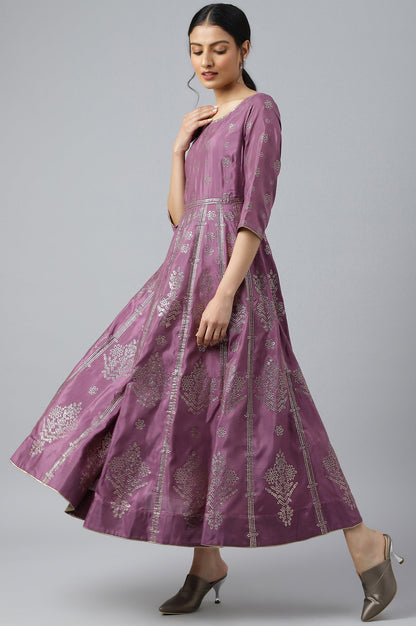 W for Woman Purple Panelled Kalidar Ethnic Dress With Sequin