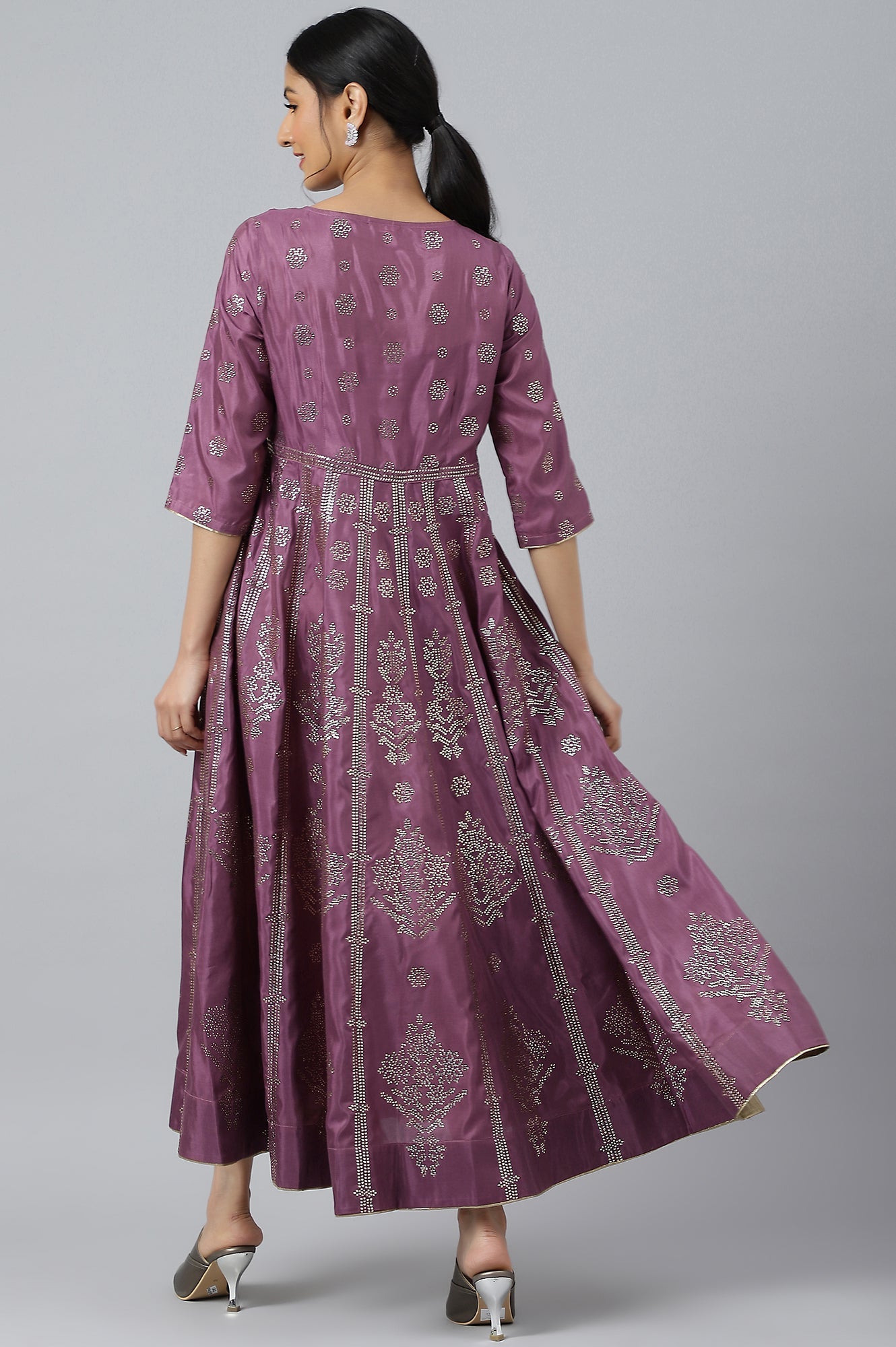 W for Woman Purple Panelled Kalidar Ethnic Dress With Sequin
