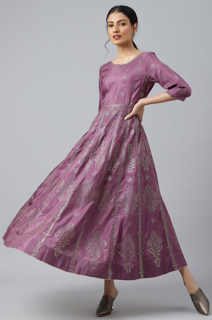 W for Woman Purple Panelled Kalidar Ethnic Dress With Sequin