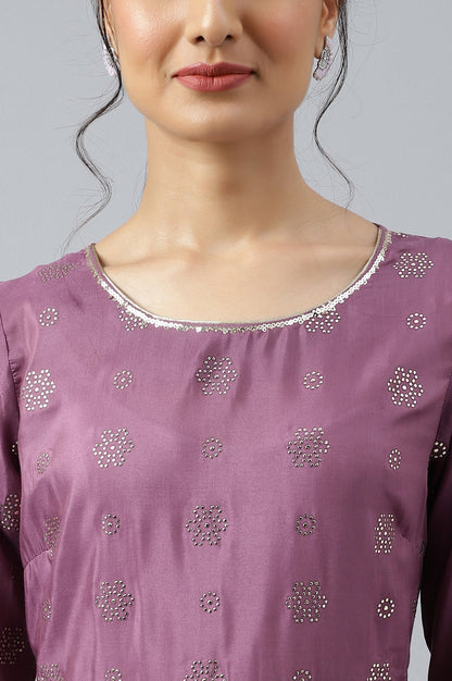 W for Woman Purple Panelled Kalidar Ethnic Dress With Sequin