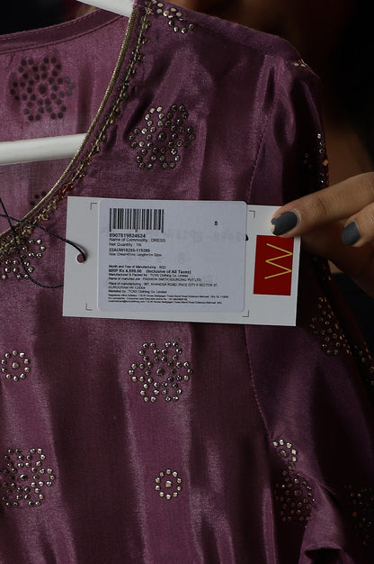 W for Woman Purple Panelled Kalidar Ethnic Dress With Sequin