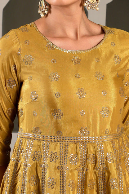 W for Woman Yellow Mukaish Printed Embellished Shatung Anarkali Dress