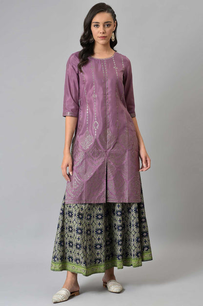 W for Woman Purple Shantung Mukaish Printed kurta