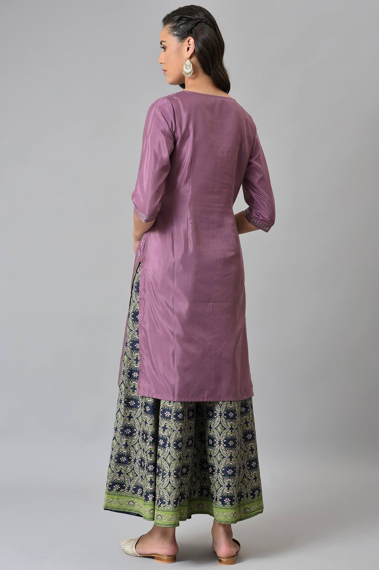 W for Woman Purple Shantung Mukaish Printed kurta