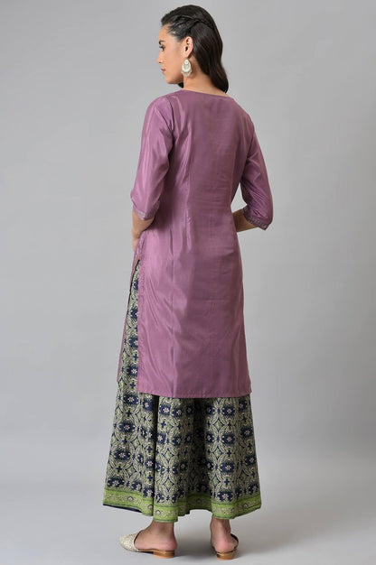 W for Woman Purple Shantung Mukaish Printed kurta