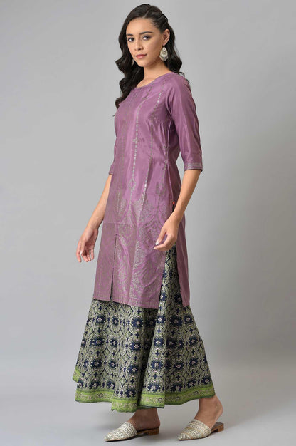 W for Woman Purple Shantung Mukaish Printed kurta