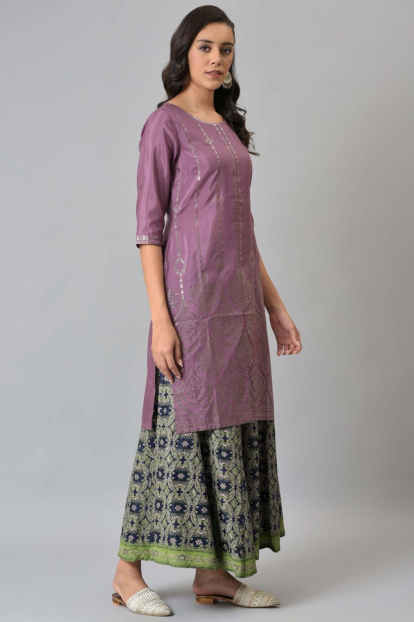 W for Woman Purple Shantung Mukaish Printed kurta