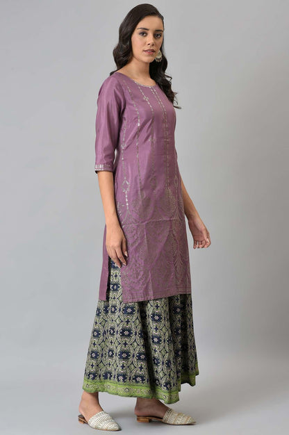 W for Woman Purple Shantung Mukaish Printed kurta