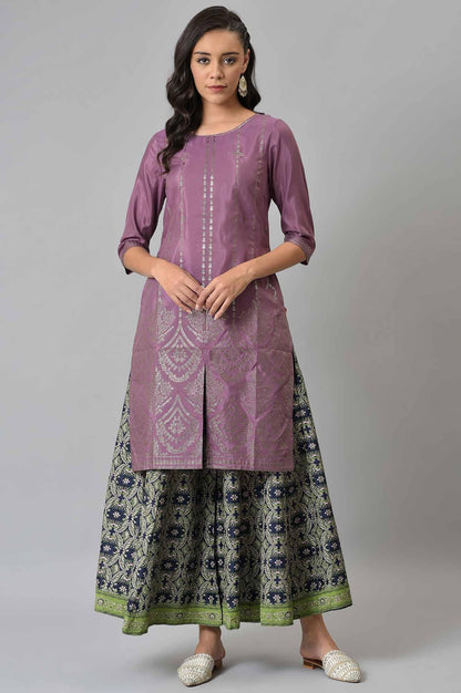 W for Woman Purple Shantung Mukaish Printed kurta