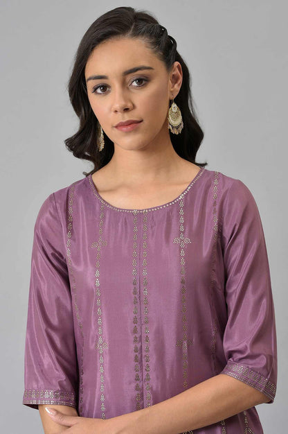 W for Woman Purple Shantung Mukaish Printed kurta