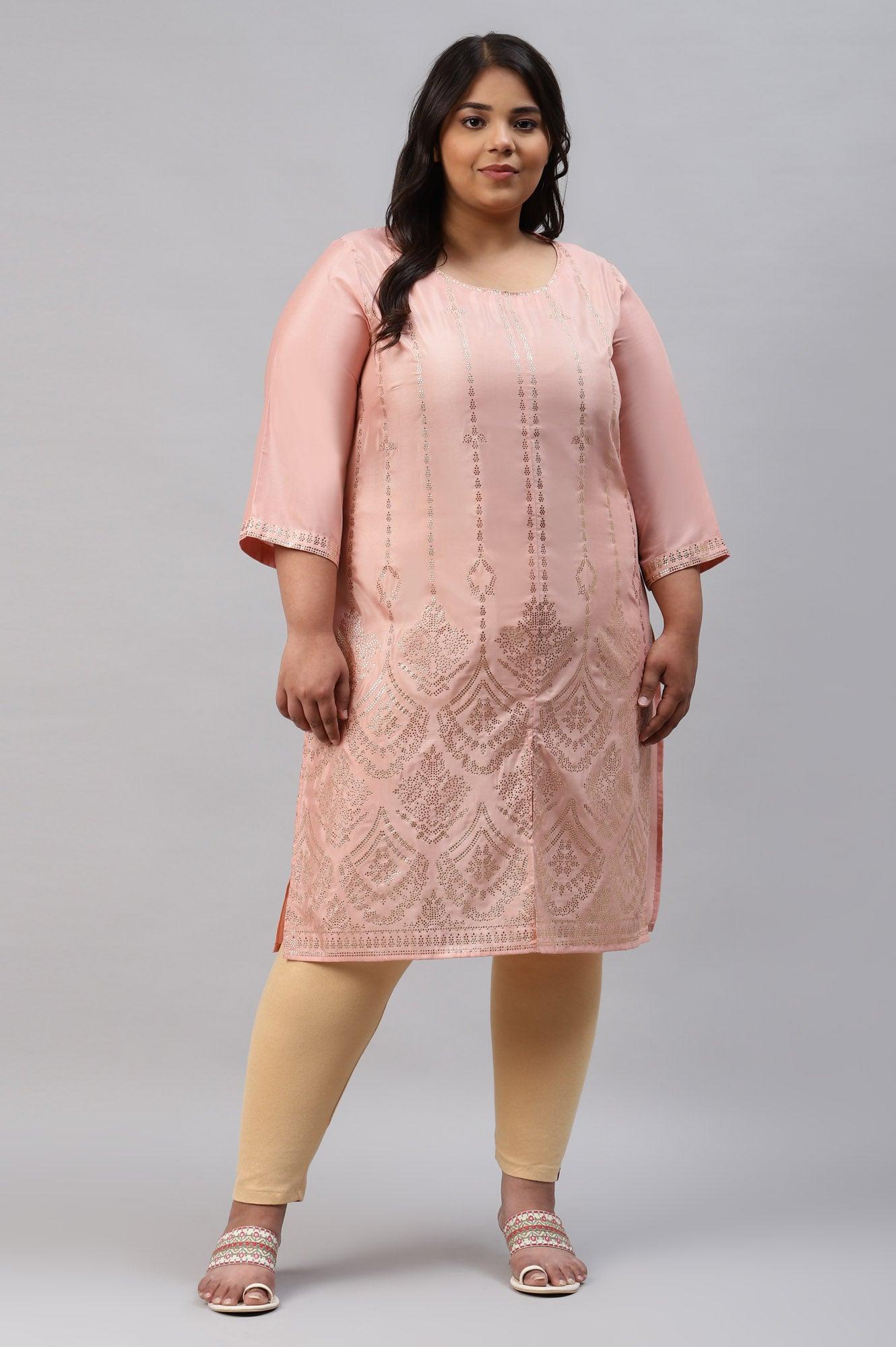 W for Woman Plus Size Blush Pink Mukaish Printed kurta