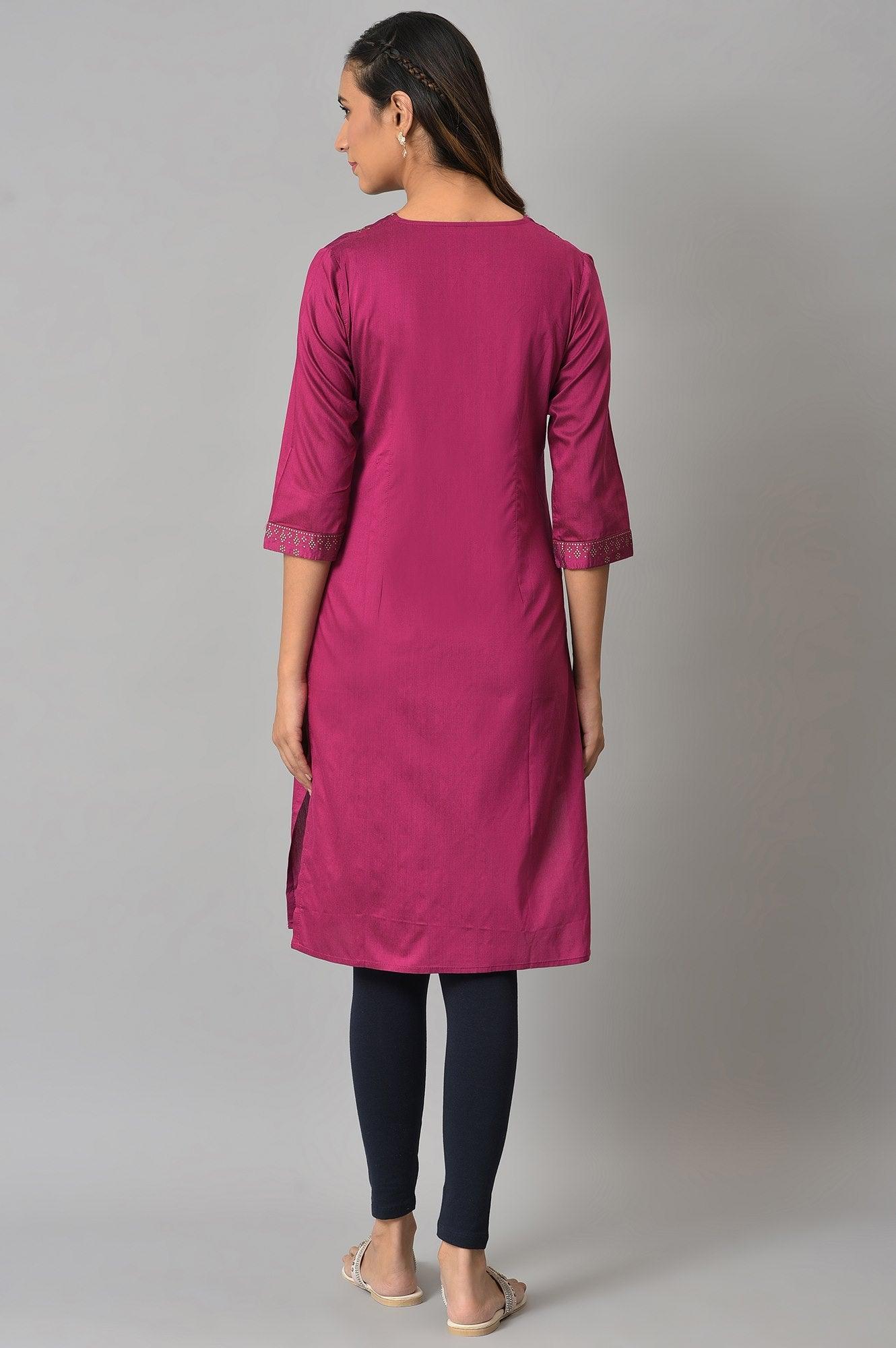 W for Woman Magenta Mukaish Printed kurta With Sequins