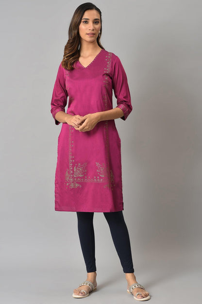 W for Woman Magenta Mukaish Printed kurta With Sequins