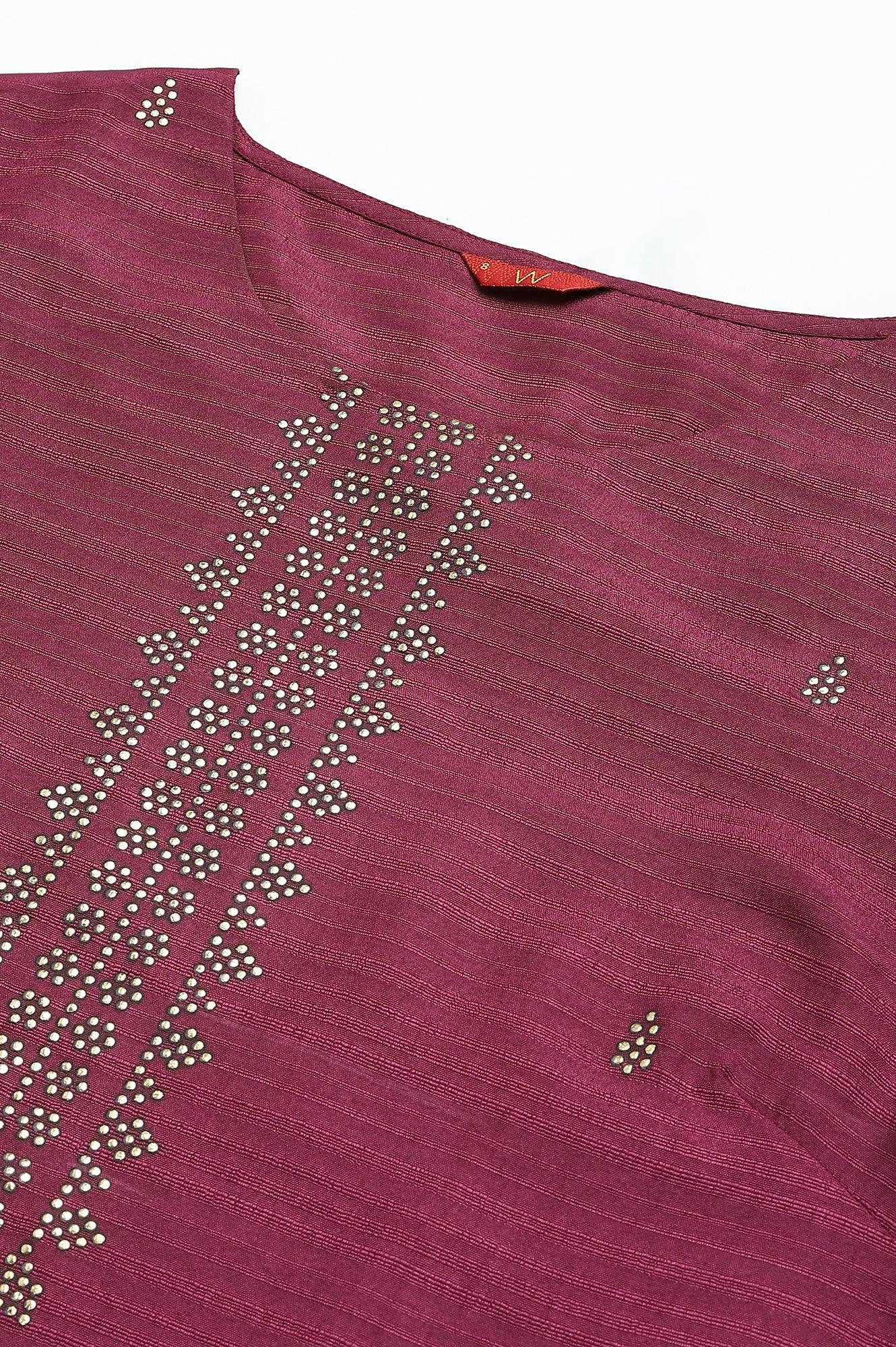 W for Woman Purple Mukaish Printed Karnataka Silk Straight Kurta