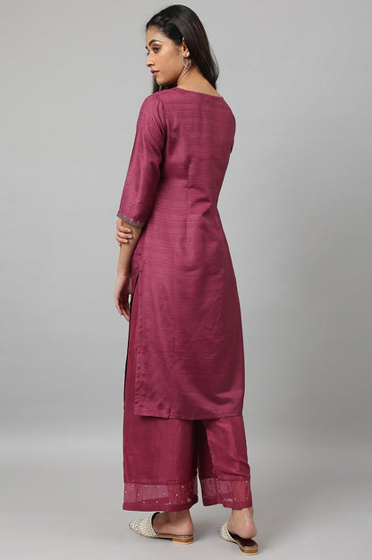 W for Woman Purple Mukaish Printed Karnataka Silk Straight Kurta