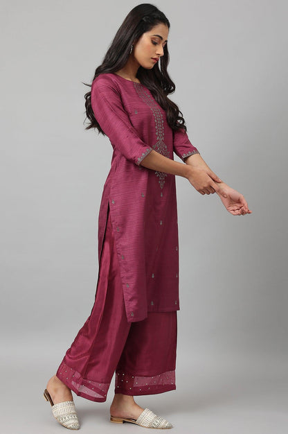 W for Woman Purple Mukaish Printed Karnataka Silk Straight Kurta