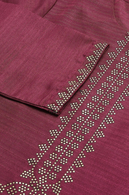 W for Woman Purple Mukaish Printed Karnataka Silk Straight Kurta