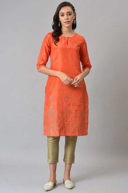 W for Woman Orange Mukaish Printed kurta
