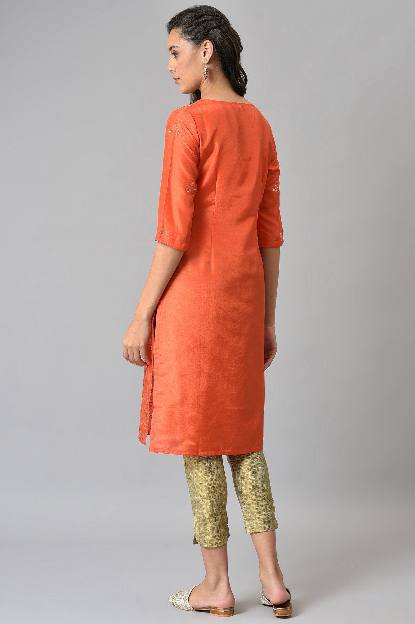 W for Woman Orange Mukaish Printed kurta