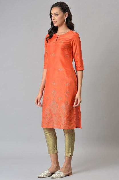 W for Woman Orange Mukaish Printed kurta