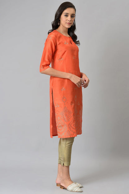 W for Woman Orange Mukaish Printed kurta
