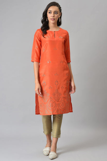 W for Woman Orange Mukaish Printed kurta