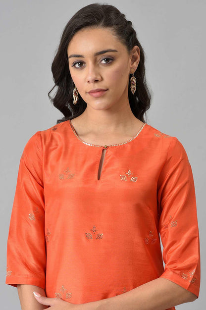 W for Woman Orange Mukaish Printed kurta