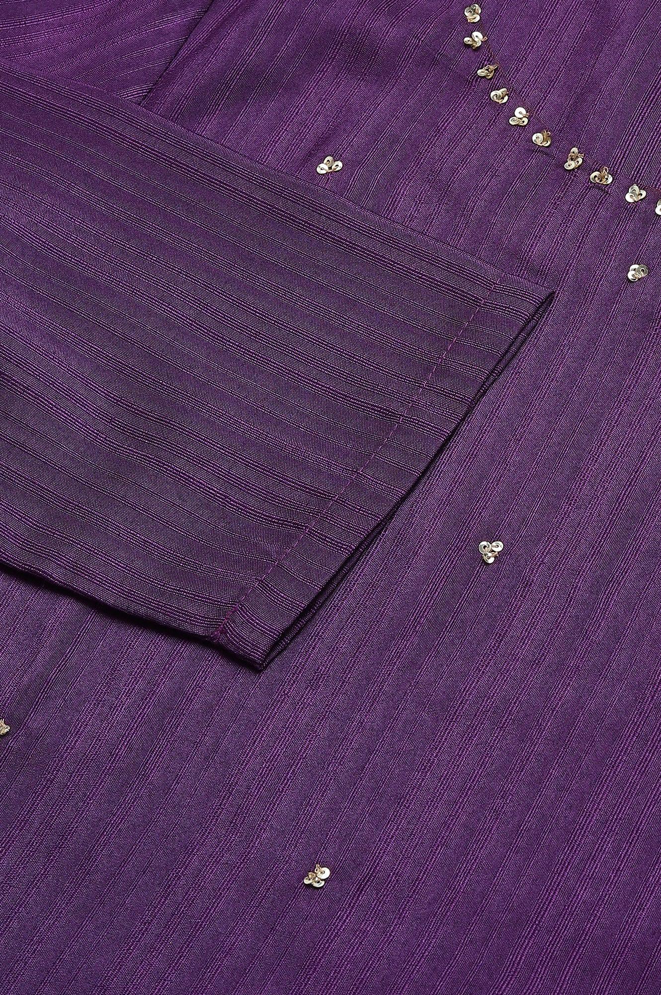 W for Woman Deep Purple Solid Sequinned Viscose Straight Kurta
