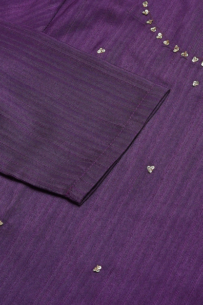 W for Woman Deep Purple Solid Sequinned Viscose Straight Kurta