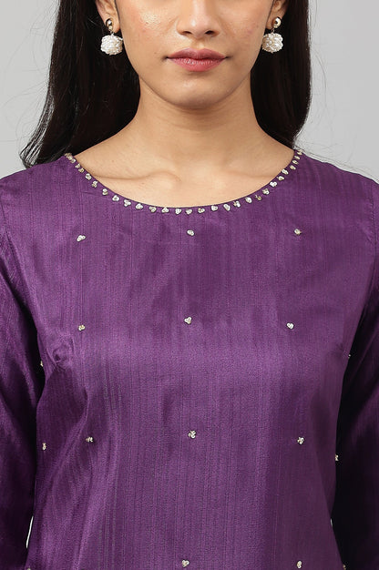 W for Woman Deep Purple Solid Sequinned Viscose Straight Kurta