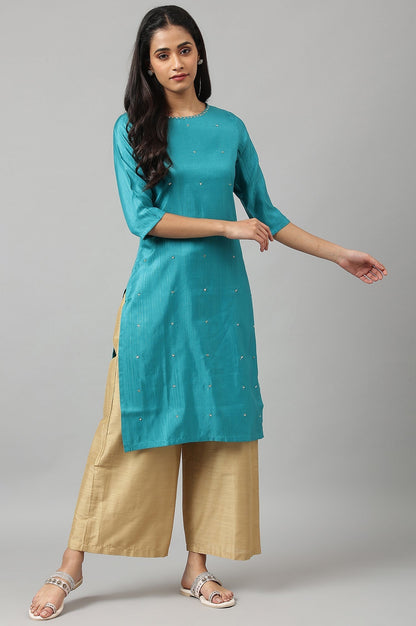 W for Woman Teal Straight kurta With Sequin Highlight