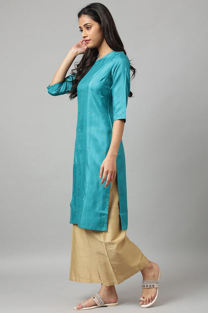 W for Woman Teal Straight kurta With Sequin Highlight