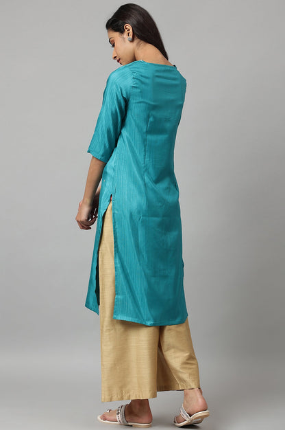 W for Woman Teal Straight kurta With Sequin Highlight
