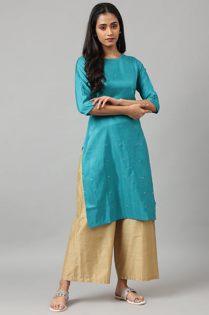 W for Woman Teal Straight kurta With Sequin Highlight