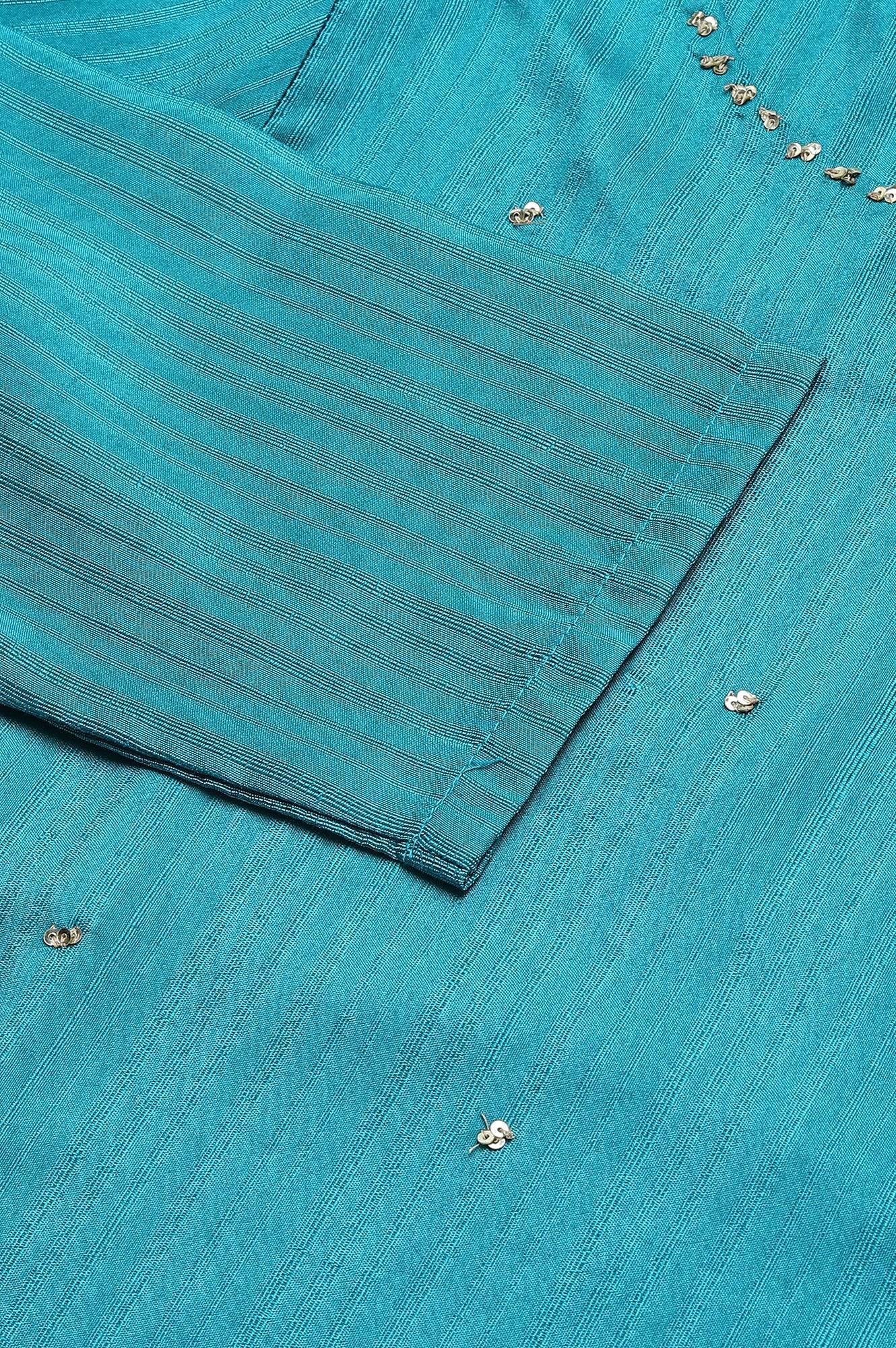 W for Woman Teal Straight kurta With Sequin Highlight