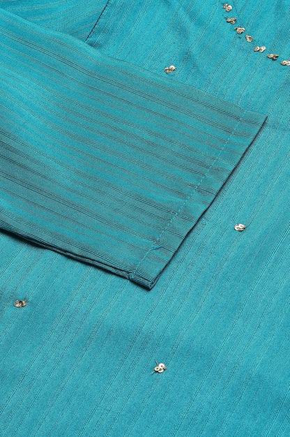 W for Woman Teal Straight kurta With Sequin Highlight