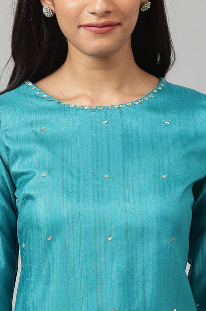 W for Woman Teal Straight kurta With Sequin Highlight