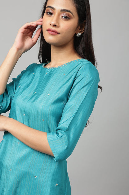 W for Woman Teal Straight kurta With Sequin Highlight