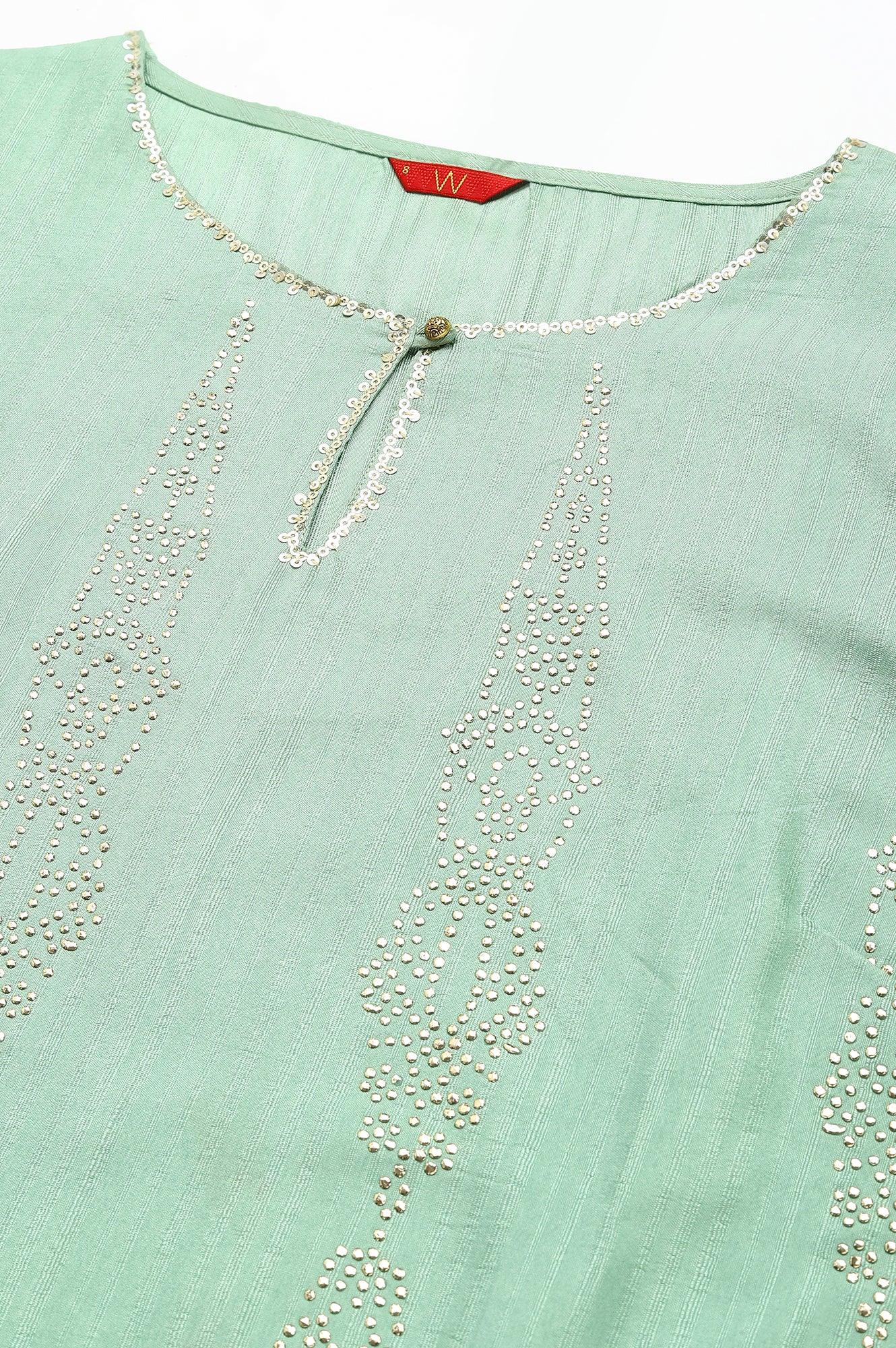 W for Woman Pistachio Green Mukaish Printed kurta