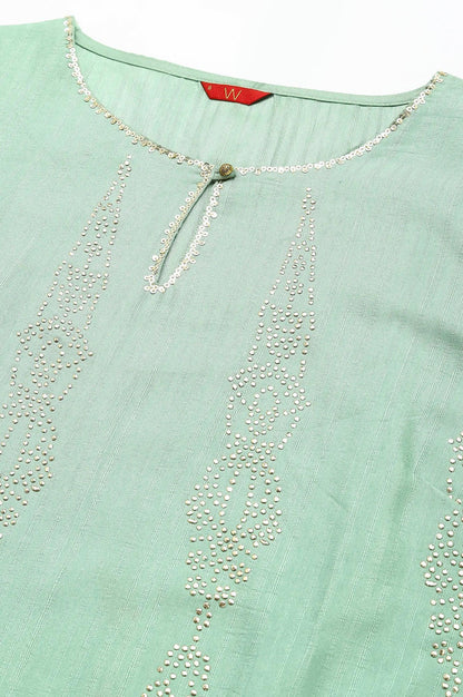 W for Woman Pistachio Green Mukaish Printed kurta