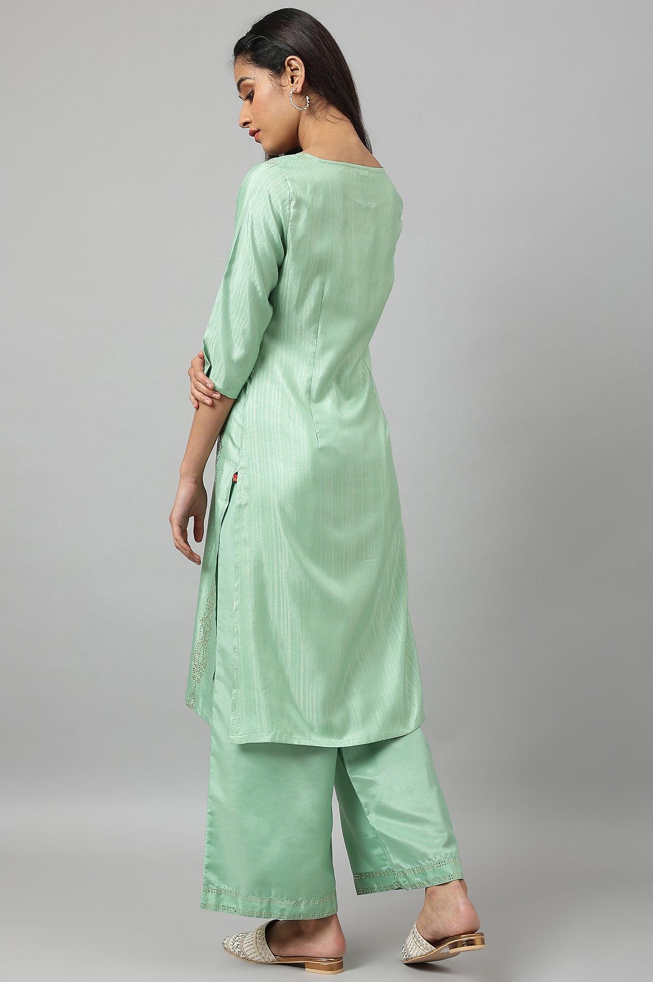 W for Woman Pistachio Green Mukaish Printed kurta