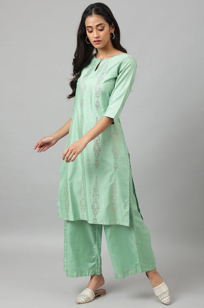 W for Woman Pistachio Green Mukaish Printed kurta
