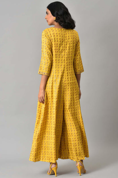W for Woman Yellow Glitter Printed Mock Layered Embellished Jumpsuit