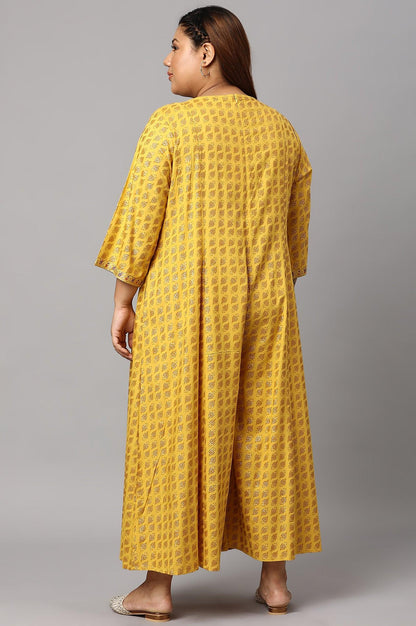 W for Woman Yellow Glitter Printed Mock Layered Embellished Plus Size Kimono Jumpsuit