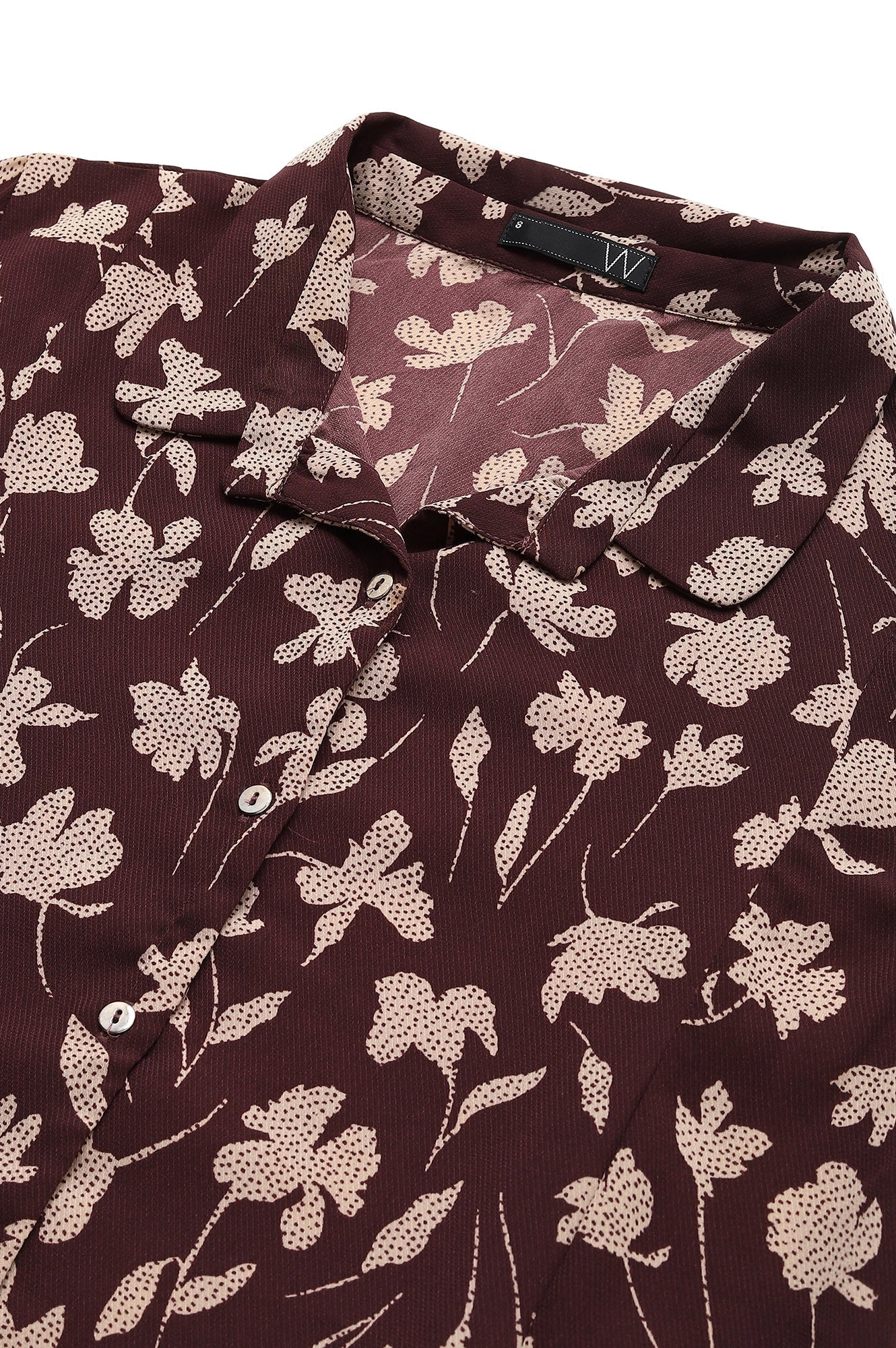 W for Woman Burgundy Floral Printed Long Shirt Dress