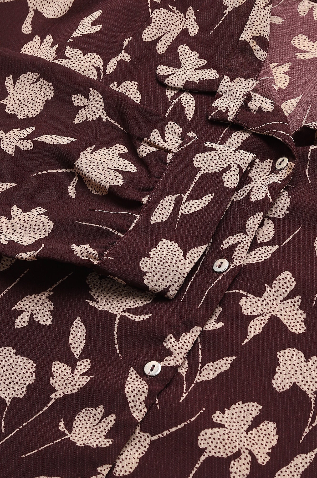 W for Woman Burgundy Floral Printed Long Shirt Dress